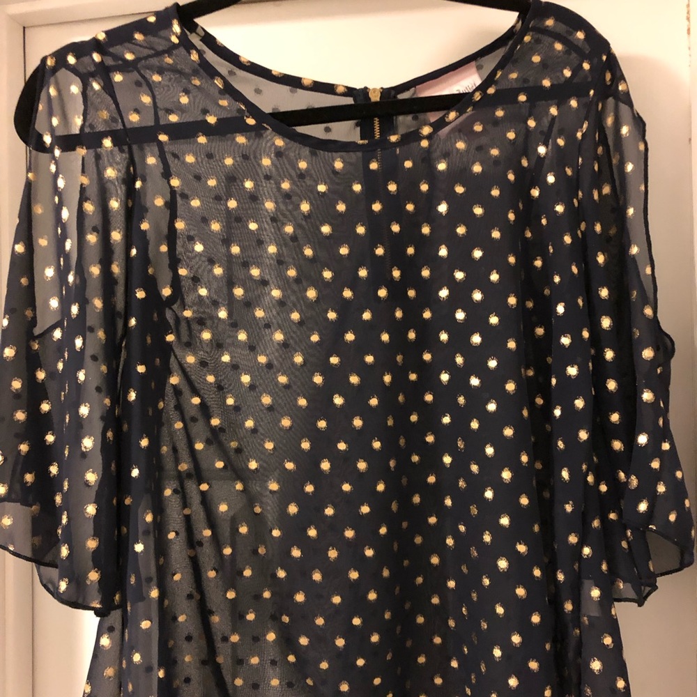 Navy & Gold Sheer Top NWOT